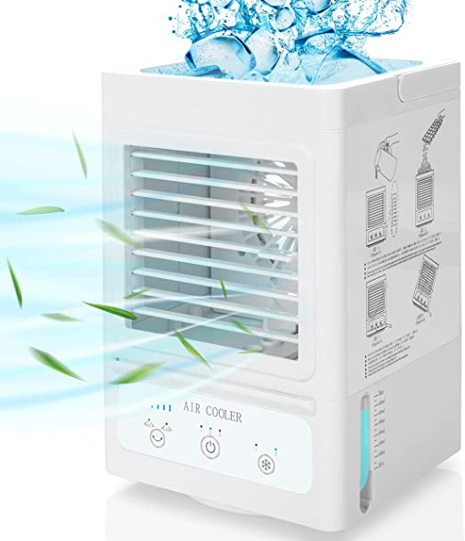 Air Conditioner Portable for Room, Evaporative Compac Air Cooler with 3 Cooling Levels, 3 Wind Speeds, 700ml Water Tank For Home,Office
