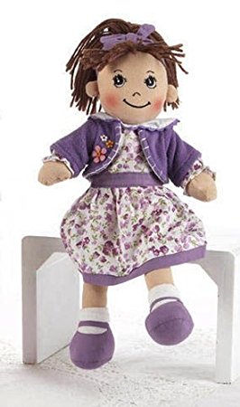 Soft Cloth Doll, 14" with Removable Clothing, Embroidered Facial Features, Brown Yarn Hair