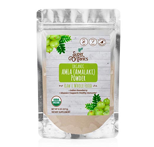 Super Organics Amla (Amalaki) Powder | Organic Superfood Powder | Raw Superfoods | Whole Food Supplement | Good Vitamin C Content – Vegan, Non-GMO & Gluten-Free, 8 Ounces