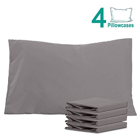 NTBAY 100% Brushed Microfiber Pillowcases Set of 4, Soft and Cozy, Wrinkle, Fade, Stain Resistant, 20"x 30", Dark Grey