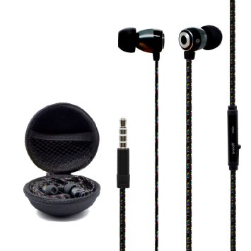 eBerry Latest Braided Fabric Wrapped Cords In-ear Earphones Headphones Headset with Inline Microphone  Headphone Carrying Case for for iPhone 6 Plus 6 5S 5C 5 4S Samsung S6 S6 edge S5 S4 Note 4 3 2 iPad iPod LG HTC Blackberry Android Tablet and More