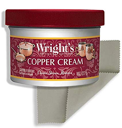 Wright's Copper and Brass Cream Cleaner - 8 Ounce with Polishing Cloth - Gently Cleans and Removes Tarnish without Scratching