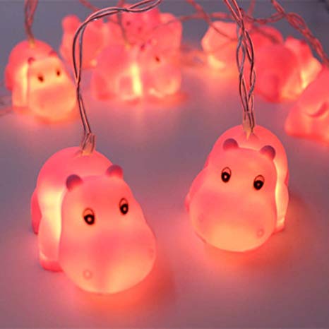 Circle Circle 1.5M 10 Lights Battery Powered Cute Animal Pink Hippo Shape LED String Lights for Indoor/Outdoor Halloween Christmas Thanksgiving Home Party Children Kids Bedroom Decoration