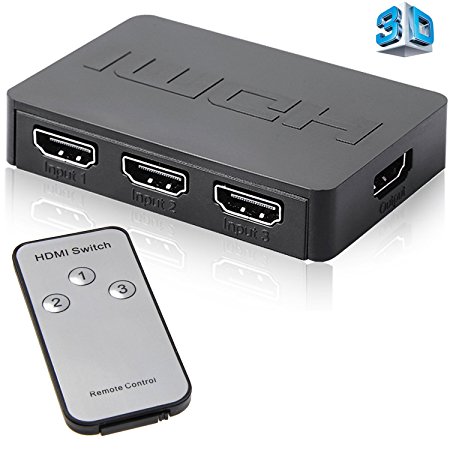 HDMI Switch Splitter Switcher Box 3-Port 3 in 1 out 3 x 1 Dual Monitor Supports 4K 3D Full HD 1080p High Speed with IR Remote Control