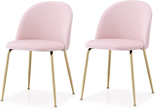 Meelano M60 Modern Velvet Chair, Set of 2, Light Pink, Gold Finish