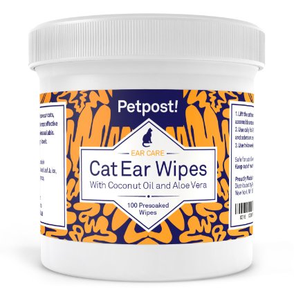 Petpost | Dog and Cat Ear Cleaner Wipes - 100 Ultra Soft Cotton Pads in Coconut Oil Solution - Treatment for Pet Ear Mites & Pet Ear Infections
