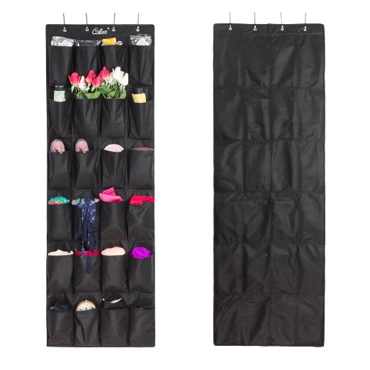 24-Pocket Hanging Over the Door Shoe Organizer Holder Storage Bag Tidy Rack (Black)