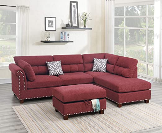 Poundex Sectional, Paprika Red