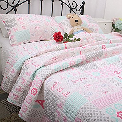 Brandream Pink Paris Theme Comforter Set Girls Quilt Set Full Size