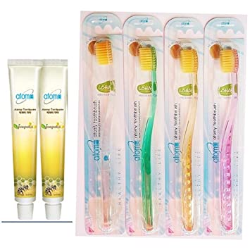 Atomy 4 Toothbrushes 2 Toothpaste Family 99.9% Gold Coated Super Nano Slim Green Tea Extract Herbal Oral Care