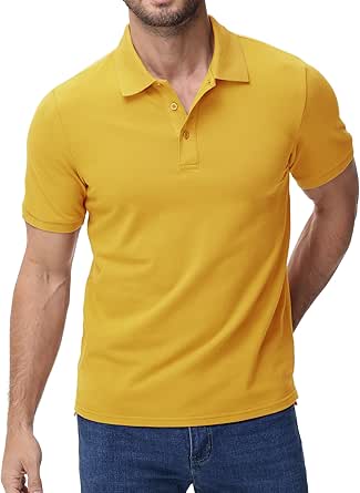 MIER Polo Shirts for Men Cotton Short Sleeve Golf Tennis Collared Shirt for Casual Work Travel, 3 Buttons, Ultra Soft