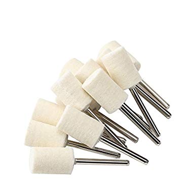 Shintop 12pcs Felt Point Polishing Tool Wool Felt Buffing Mounted Point (Cylindrical, White)