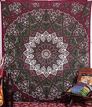 Queen Indian Star Mandala Psychedelic Tapestry, Hippie Bohemian Wall Hanging Tapestries, Bedspread Bedding Bed Cover, Ethnic Home Decor