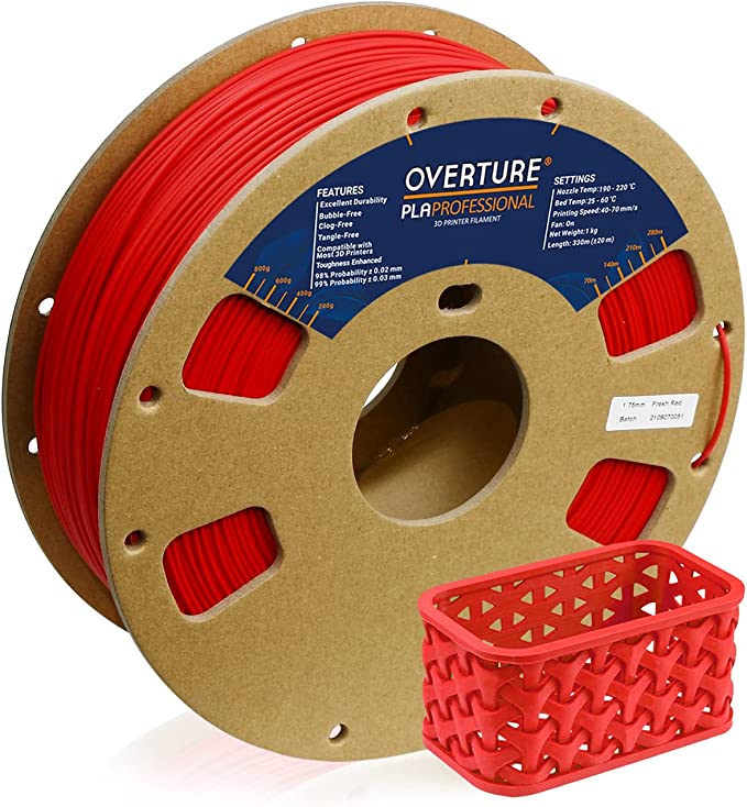 OVERTURE PLA Plus (PLA+) Filament 1.75mm PLA Professional Toughness Enhanced PLA Roll, Cardboard Spool, Premium PLA 1kg(2.2lbs), Dimensional Accuracy 99% Probability +/- 0.03mm (Fresh Red)