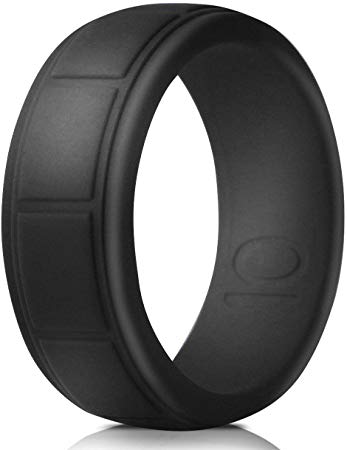 QVOW Silicone Wedding Ring for Men, Thin, Affordable and Stackable Silicone Rubber Wedding Bands for Athletes, Workout, Fitness, Gym, Exercise, 7 & 4 Packs & Single, Width: 8.0mm, Size 8-13