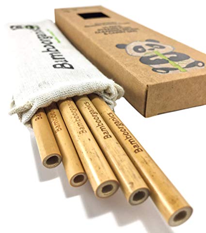 Zero Waste, Reusable, Premium Bamboo Drinking Straws & Natural Cotton Travel Bag | Large Mouth Straw Set of 10 with 2 Cleaning Brushes | Eco-Friendly, Biodegradable | 8in Long