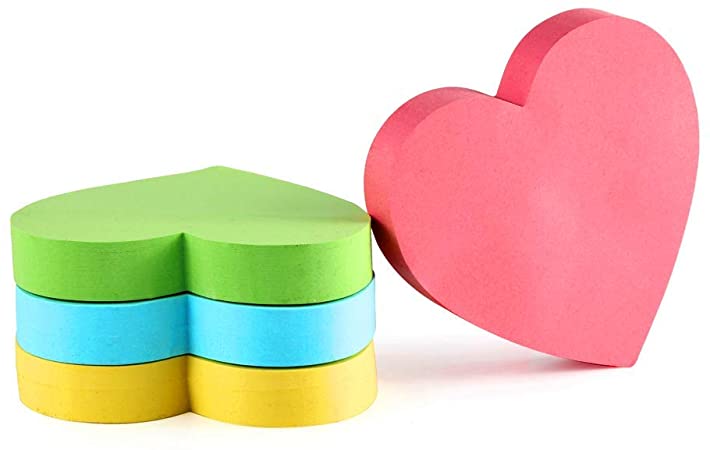 Heart Sticky Notes 3.5 x 3.5inch, 600 Sheets. Strong Adhesive and Colored Sticky Notes with Tabs. Cute Sticky Notes are Great for Sticking in All Kinds of Places