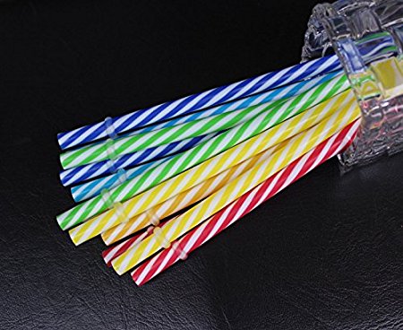 KKMO BPA-Free Reusable Plastic Thick Drinking Straws 12 Piece Mason Jar Straws Mix Color Small Stripe