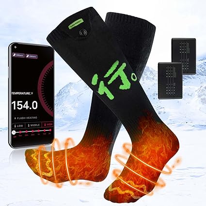 Heated Socks for Men Women, APP Control Battery Heated Socks Rechargeable Washable, Electric Socks Foot Warmer for Hiking Biking Camping Skiing Hunting Outdoor Work, Heating Socks Warm Socks