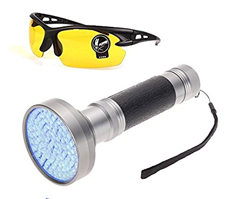 Wolf Electric 100 LED LATEST AND HIGHEST POWERED VERSION Black Light Flashlight with UV ULTIMATE Protective Safety Sunglasses