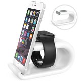 MoKo Apple Watch and iPhone Stand Acrylic Dual Charging Stand Station Desk Cradle Holder with Comfortable Viewing Angle for Apple iWatch 38mm and 42mm iPhone 6s  6s plus  6  6 Plus  5  5S  WHITE