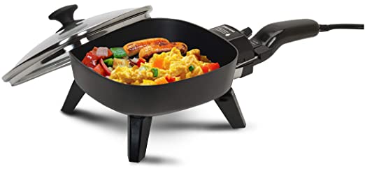 Elite Gourmet EFS-400# Personal Stir Fry Griddle Pan, Rapid Heat Up, 600 Watts Non-stick Electric Skillet with Tempered Glass Lid, Black