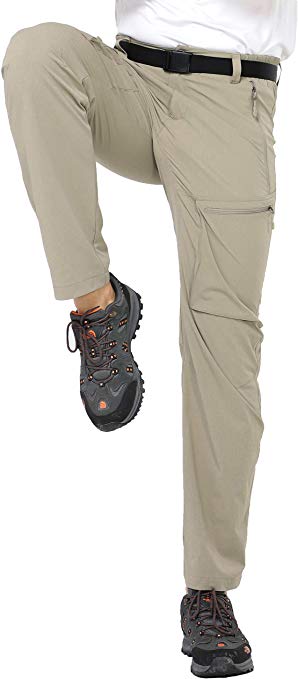 MIER Men's Stretch Cargo Pants Lightweight Nylon Hiking Pants, Quick Dry and Water Resistant, 5 Zipper Pockets