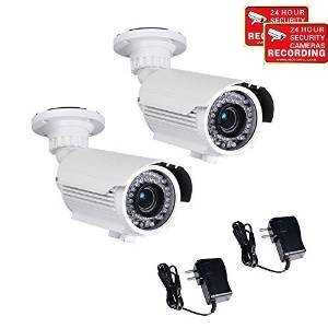 VideoSecu 2 Pack 700TVL High Resolution Built-in 1/3'' Sony Effio CCD Zoom Bullet Security Cameras Day Night Vision Outdoor 42 Infrared LEDs 4-9mm Varifocal Lens with Free Power Supplies IRE96W BTX