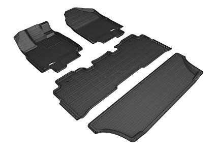 3D MAXpider Complete Set Custom Fit All-Weather Floor Mat for Select Honda Odyssey Models - Kagu Rubber (Black)