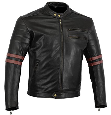 Bikers Gear The Rocker Motorcycle Black Leather Cafe Racer Jacket CE Armoured, Oxblood, Small