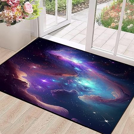 Galaxy Area Rug for Kids Boys Girls Bedroom Living Room Carpet Nebula Vortex Throw Rugs Purple Blue Cloud Floor Mat 47 in X 31 in