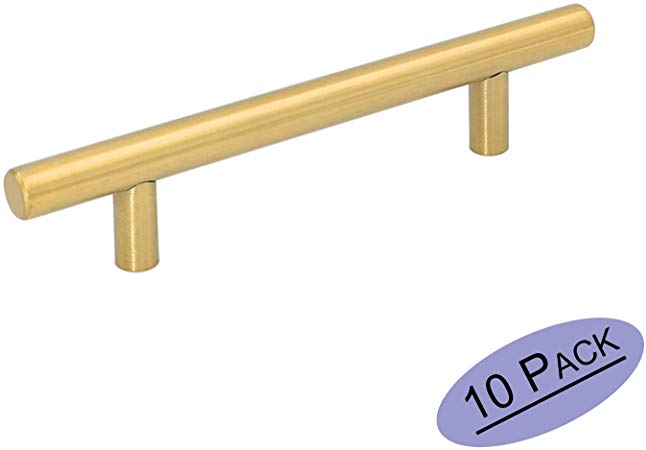 goldenwarm 10 Pack Brass Cabinet Hardware Gold Bar Drawer Pulls - LS201GD128 Brushed Gold Cabinet Pulls Kitchen Cupboard Handles 7-1/2" Overall Length