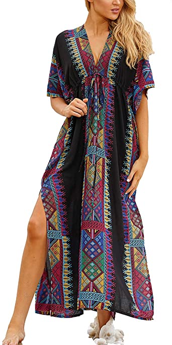 Bsubseach Women Beachwear Turkish Kaftans Long Swimsuit Cover up Caftan Beach Dress