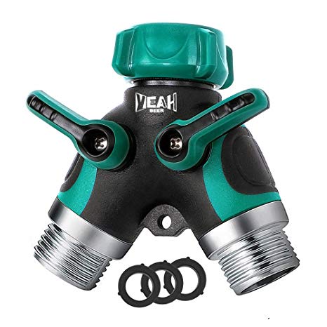 YEAHBEER Garden Hose Splitter,2 Way Hose Connector, with 3/4 Connector - Comfortable Rubberized Grip(3 Free Washers)