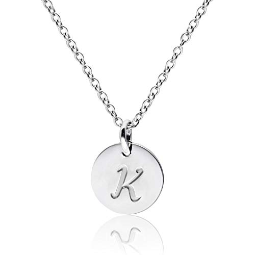 Three Keys Jewelry Silver Tone Initial Necklace 0.63" Disc Alphabet Pendant Necklace 18" Initial Disc Necklace Stainless Steel