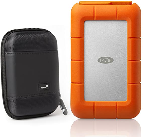 LaCie Rugged Thunderbolt USB-C 5TB Portable Hard Drive STFS5000800 and Ivation Compact Portable Hard Drive Case (Large)