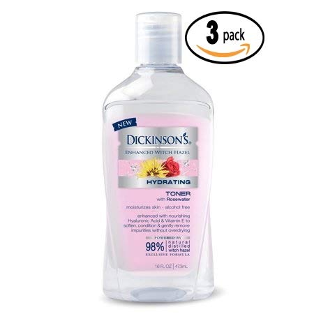 Dickinson’s Enhanced Witch Hazel Hydrating Toner with Rosewater, 16 fl oz (Pack Of 3)
