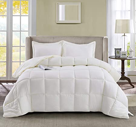 HIG 3pc Prewashed All Season Down Alternative Comforter Duvet Insert -Quilted Comforter with Corner Tabs -Box Stitched -250GSM Fiberfill Shabby Chic Farmhouse Style Bedding(Salomon,King,Ivory)