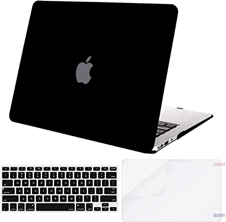 MOSISO Compatible with MacBook Air 13 inch Case (Models: A1369 & A1466, Older Version 2010-2017 Release), Plastic Hard Shell Case & Keyboard Cover Skin & Screen Protector, Black