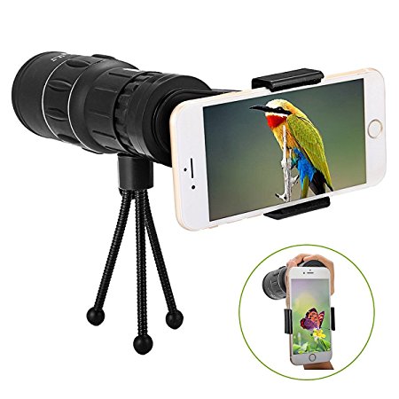 OUTERDO Monocular 10 Magnification 16x52 Dual Focus Telescope Camping Wildlife Hunting Surveillance Traveling Scope with Durable Tripod and Cellphone Adapter Waterproof Monocular Optics Zoom Bright