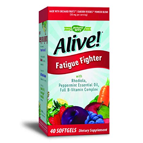 Nature’s Way Alive! Fatigue Fighter Vitamin Supplement, Rhodiola, Peppermint Essential Oil, Full B-Vitamin complex, 40 Count