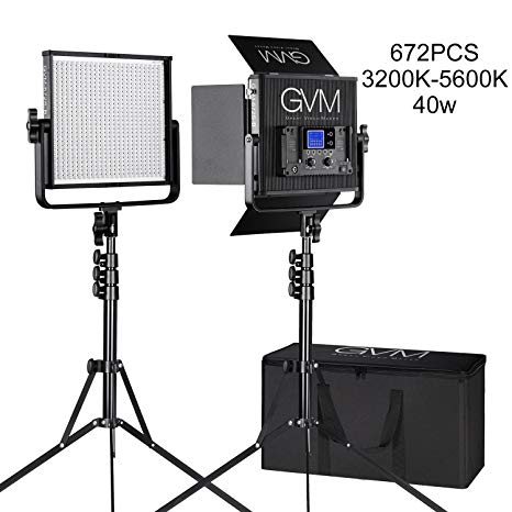 GVM LED Video Portrait Photographic Panel Lighting and Stand Kit, Black (672S-B2L)