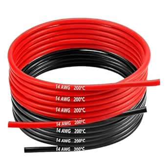 MMOBIEL 14 AWG Electrical Silicone Wire - 14 Gauge (2,08mm²) Tinned Copper Cable - 2 Separate Wires Red & Black Each 2,5 m / 8.2 ft for RC, Drones, 3D Printers, Batteries, Speaker Wires, Led Strips