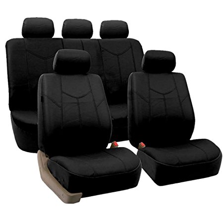 FH GROUP FH-PU009115 Rome PU Leather Full Set Car Seat Covers, Airbag compatible and Split Bench, Solid Black - Fit Most Car, Truck, Suv, or Van