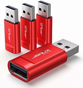 USB Data Blocker (4-Pack), JSAUX Charge-Only Adapter for Blocking Data Sync, Protect Against Juice Jacking Compatible with iPhone, iPad, Samsung Mobile Phones, Tablets and More Devices - Red