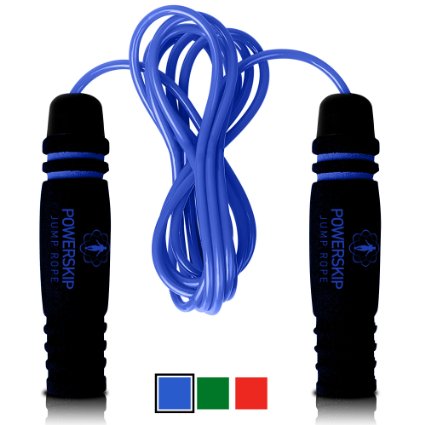 PowerSkip Jump Rope with Memory Foam Handles & Weighted Speed Cable ? Best Jump Ropes for CrossFit, Fitness Workout, Jumping Exercise, Skipping, MMA and Boxing (Perfect for Adults & Kids)