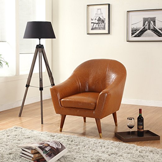 Divano Roma Furniture Signature Collection Mid Century Bonded Leather Accent Chair, Camel