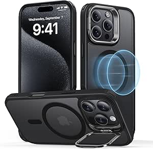 ESR for iPhone 16 Pro Case, Compatible with MagSafe, Military-Grade Protective Case, Built-in Stash Stand Phone Case, Scratch-Resistant Back Cover, Classic Series, Frosted Black