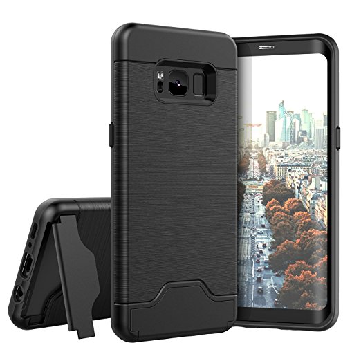 Samsung Galaxy S8 Case, Raydem Galaxy S8 Shockproof Case with Card Slot Holder and Built-In Kickstand,Wire Drawing Cover Design
