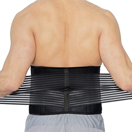 Neotech Care Neoprene Back Brace, Lumbar Support with Double Banded Strong Compression Pull Straps (Black, Size XXXXL)